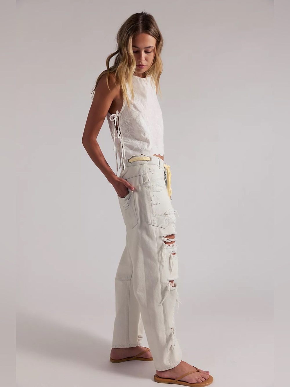 Free People We The Free Moxie Pull-On Barrel Jeans Size 29 (black waist tie)NWOT - Picture 2 of 7